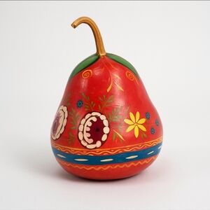 Hand Painted Decorative Pear Gourd Sculpture Signed Ricardo 6.5"